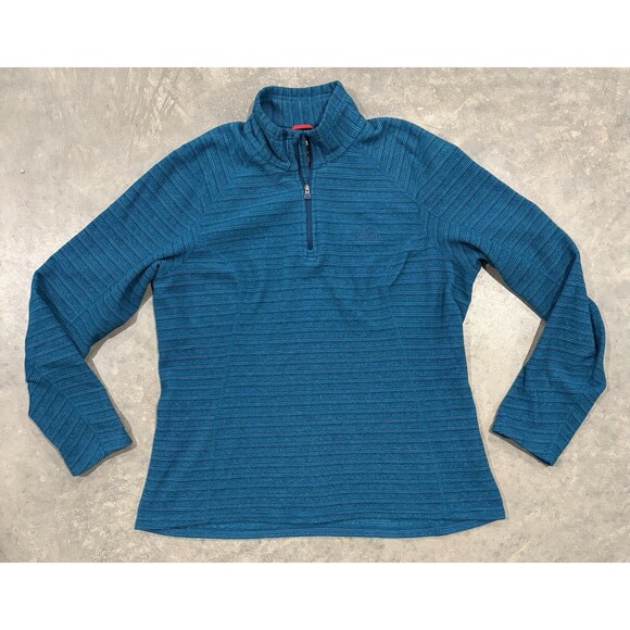 The North Face Polartec Womens Large Fleece 1/4 Zip Pullover Teal Green Stripes - Picture 1 of 8